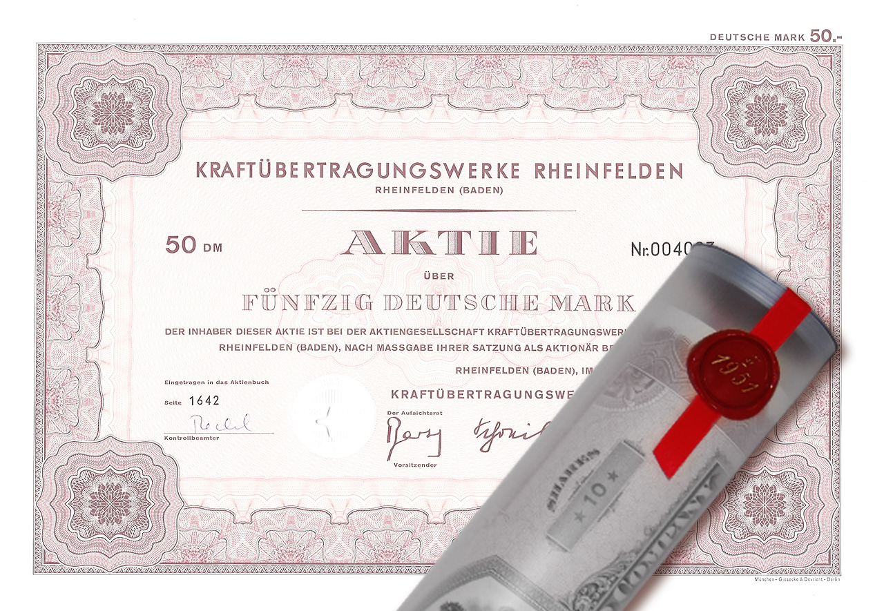 Aktie 1967 KÜW Rheinfelden in erlesener Geschenkrolle