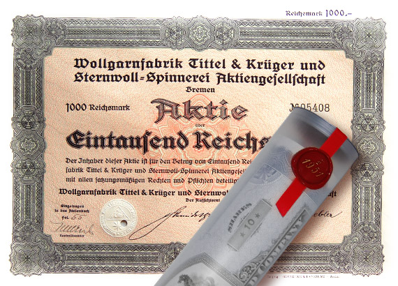 Historische Originalaktie 1934 Wolllgarnfabrik