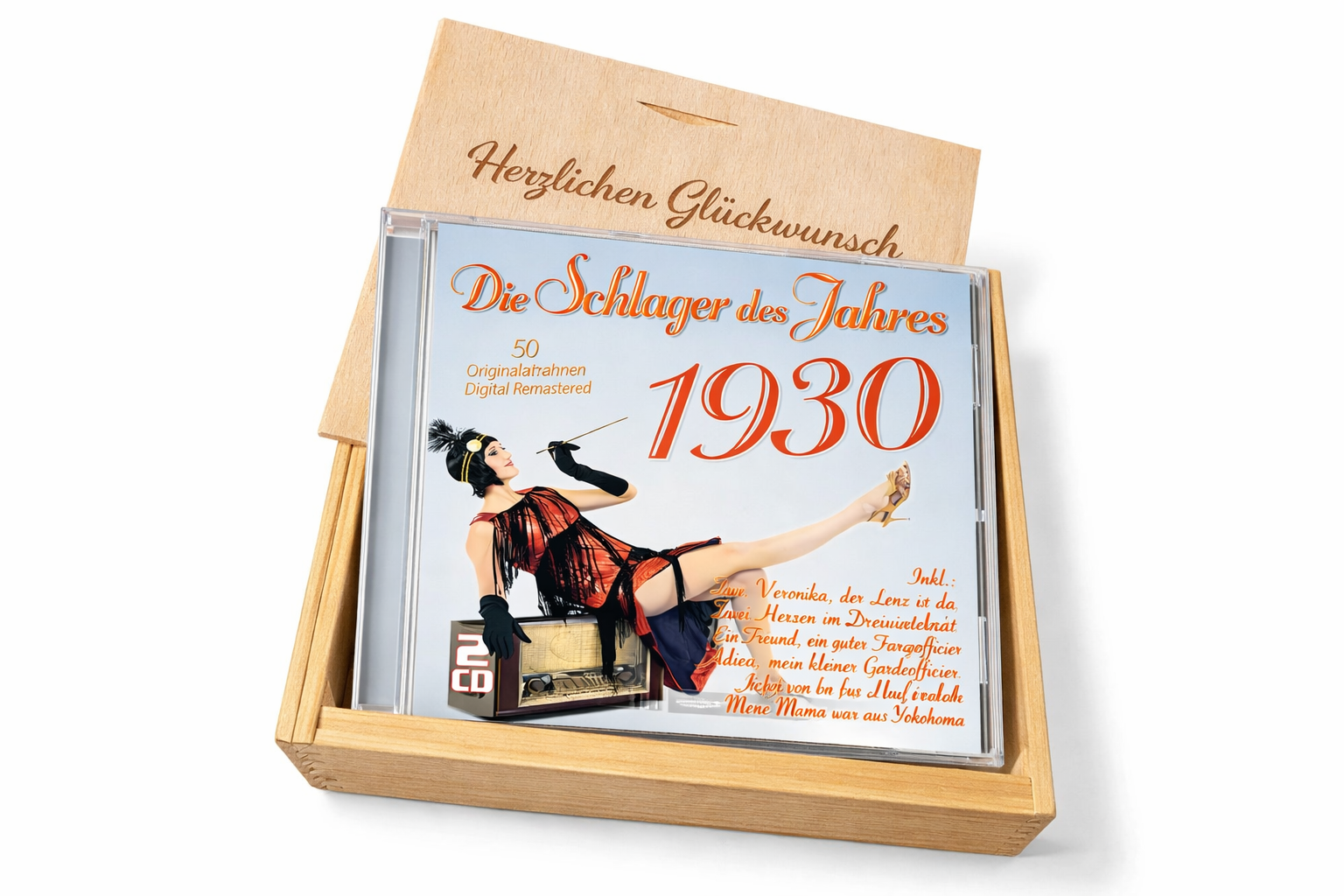 CD 1930 Schlager in Holzkiste mit Wunsch-Gravur