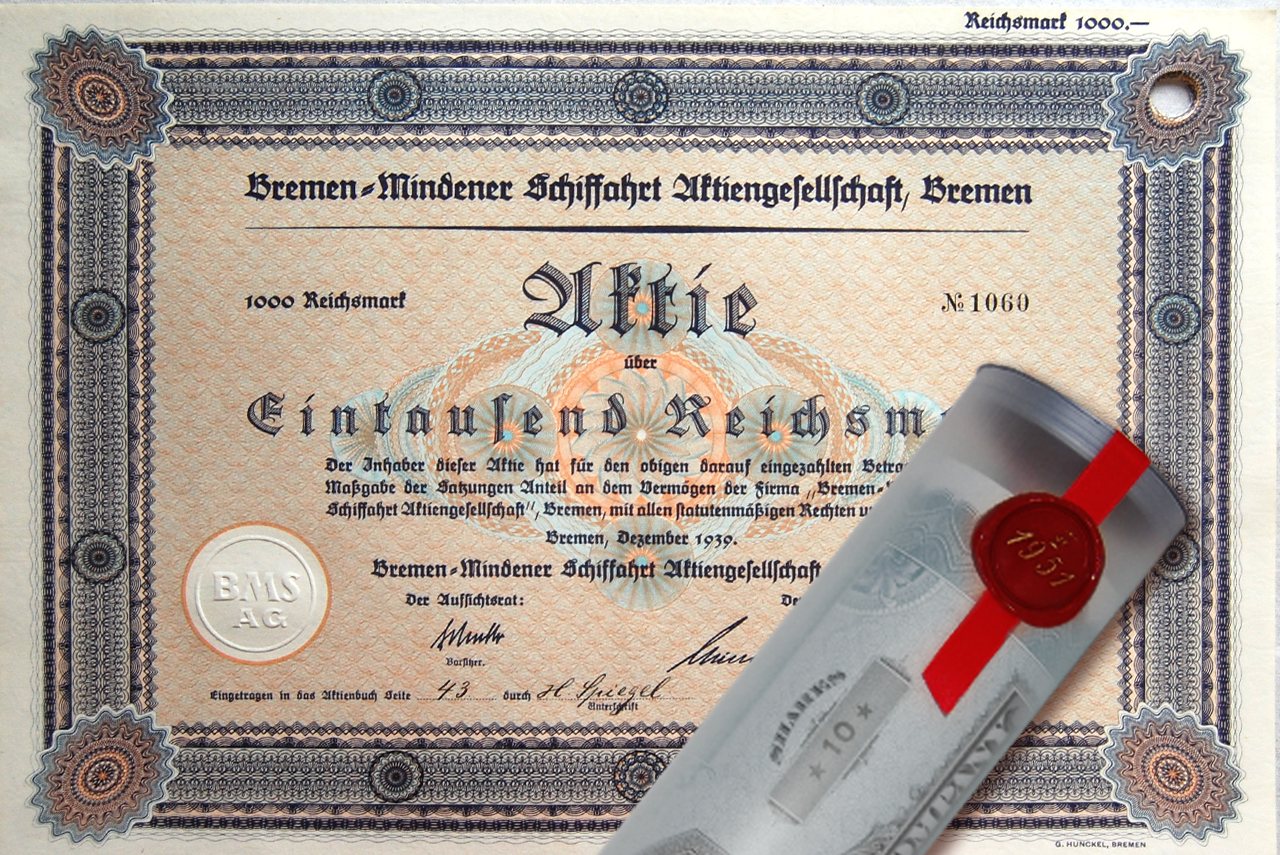 Aktie 1939 SCHIFFFAHRT BREMEN in Geschenkrolle