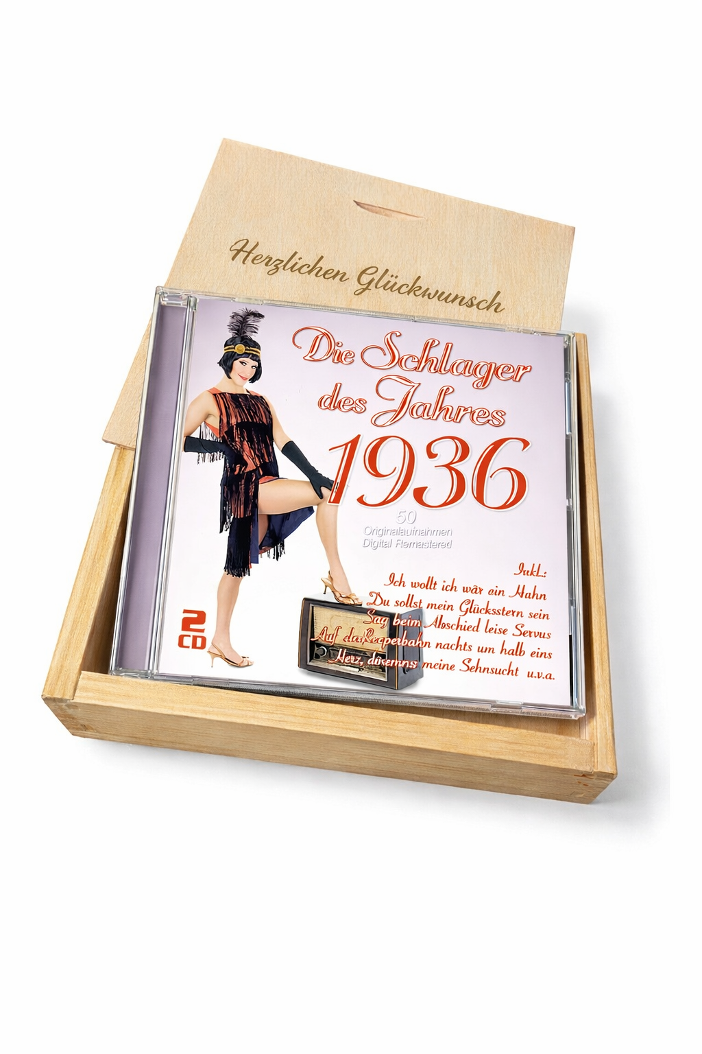 CD 1936 Schlager in Holzkiste mit Wunsch-Gravur