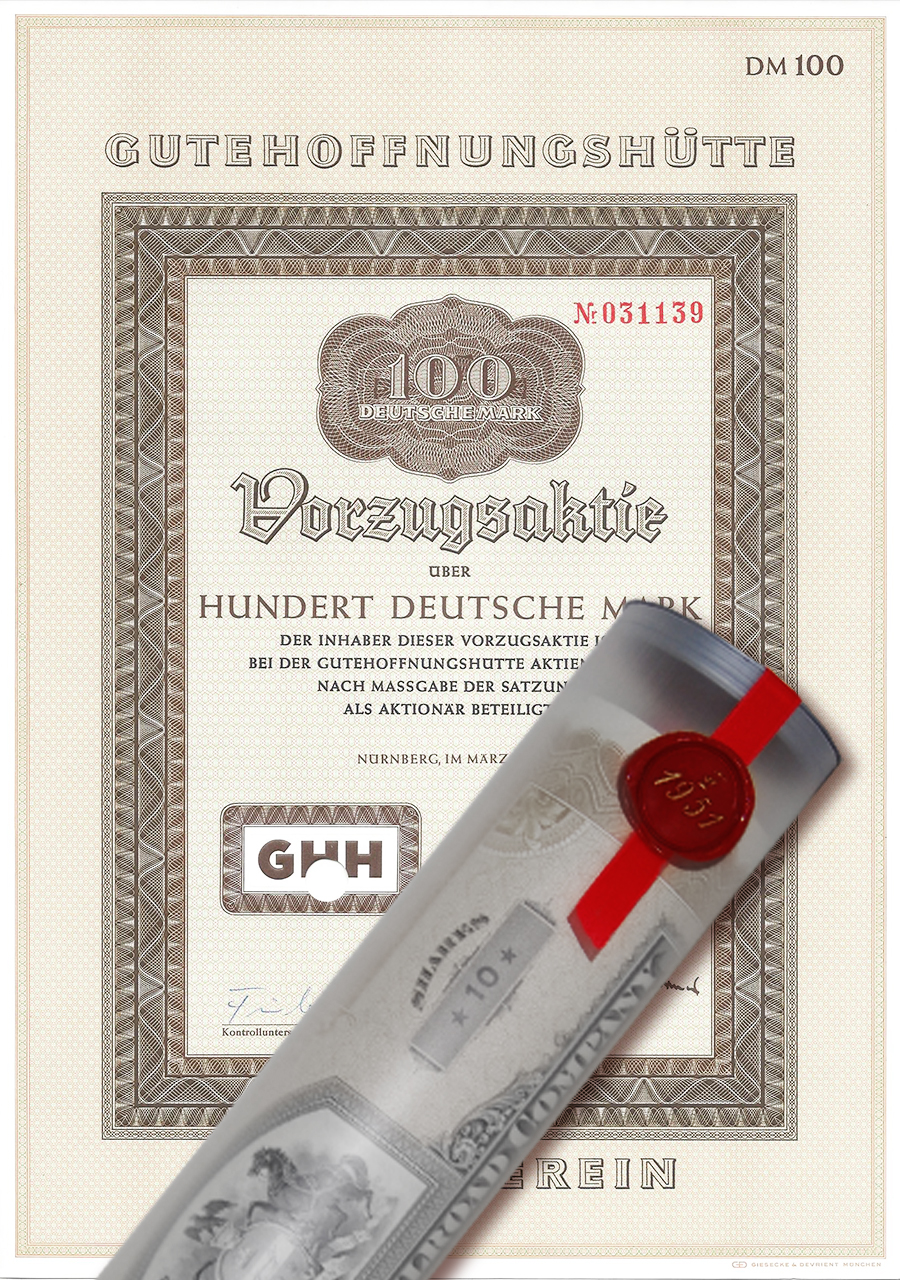 Aktie 1977 Gutehoffnungshütte in edler Geschenkrolle