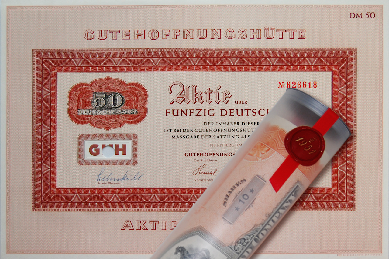 Aktie 1970 Gutehoffnungshütte in edler Geschenkrolle