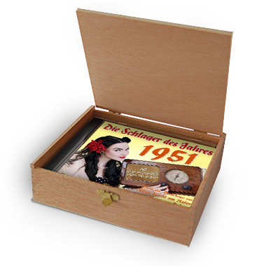 CD 1951 Schlager in Holzkiste mit Wunsch-Gravur