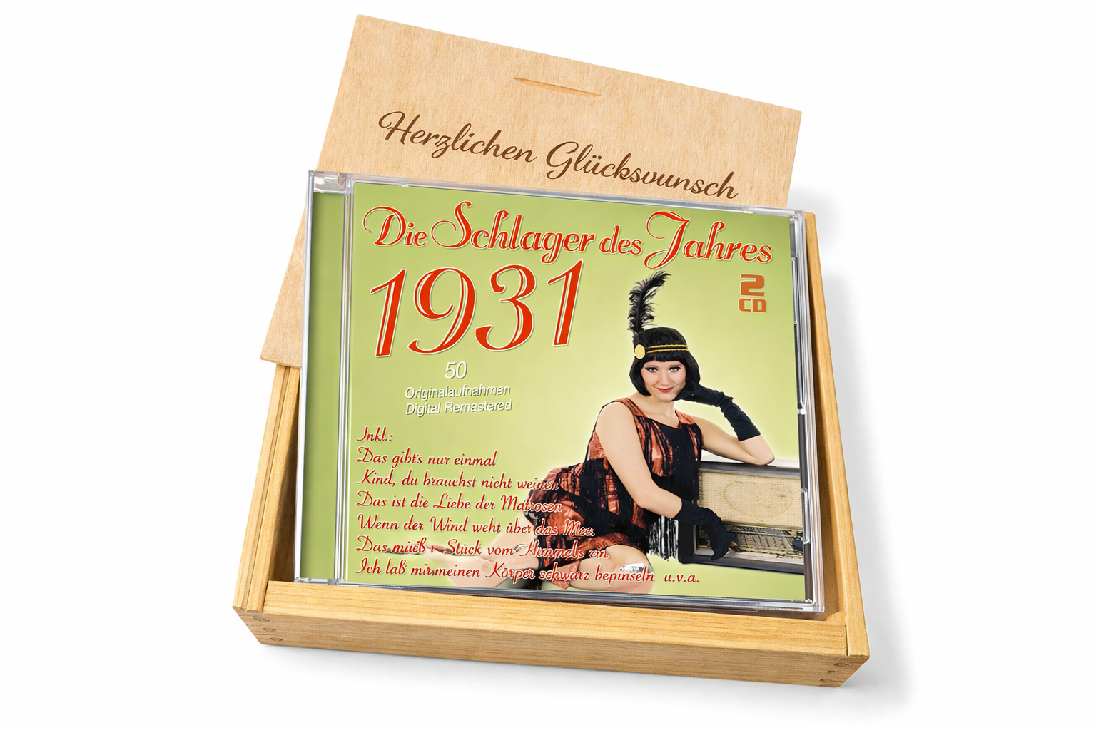 CD 1931 Schlager in Holzkiste mit Wunsch-Gravur