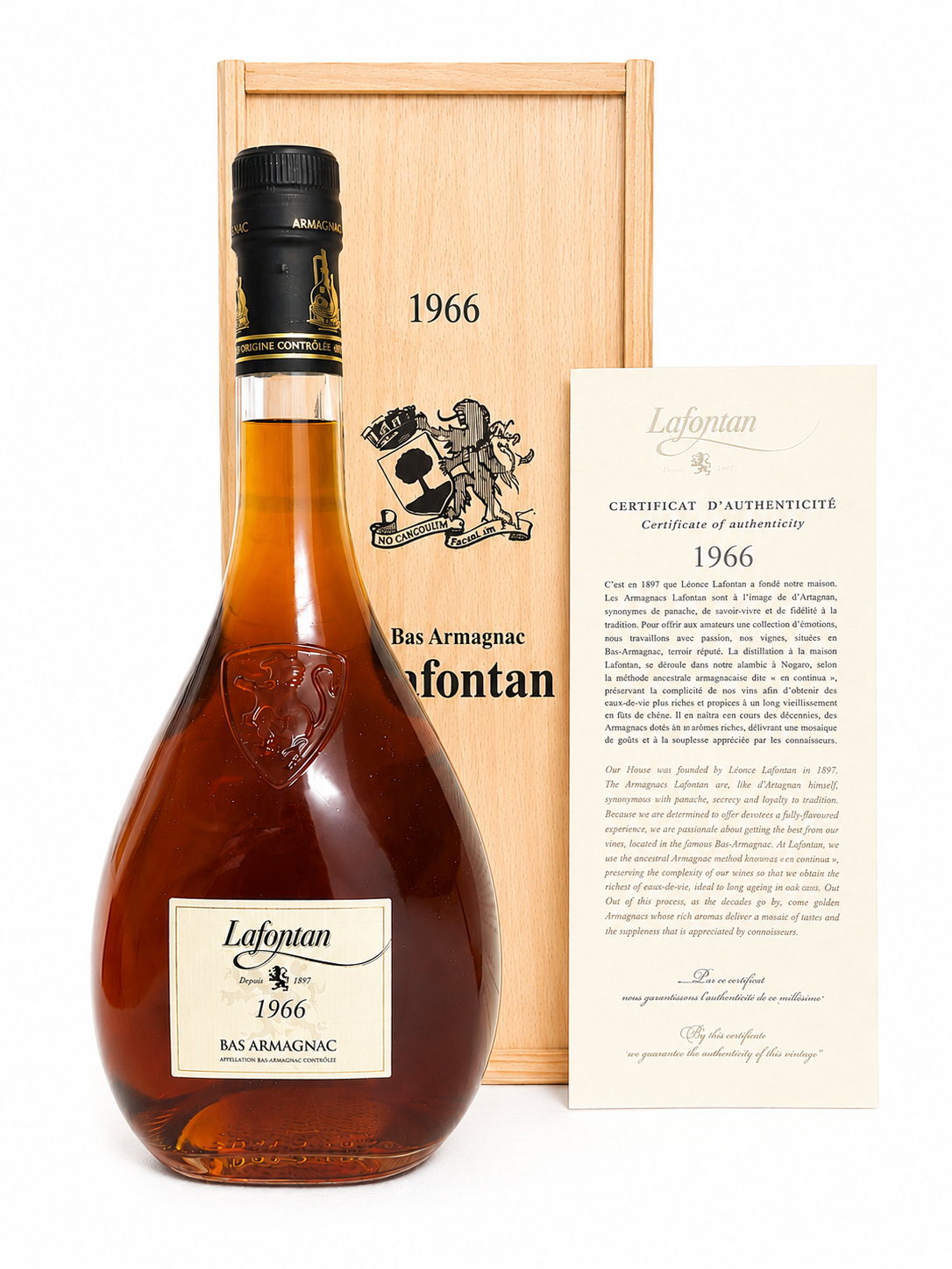 Armagnac 1966 Le Bas Lafontan Gourde in Holzkiste