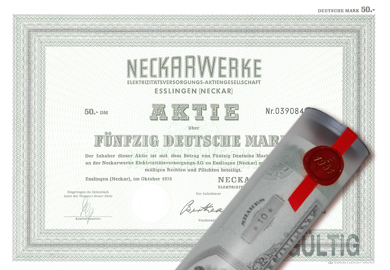 Aktie 1972 NECKARWERKE Esslingen in Geschenkrolle