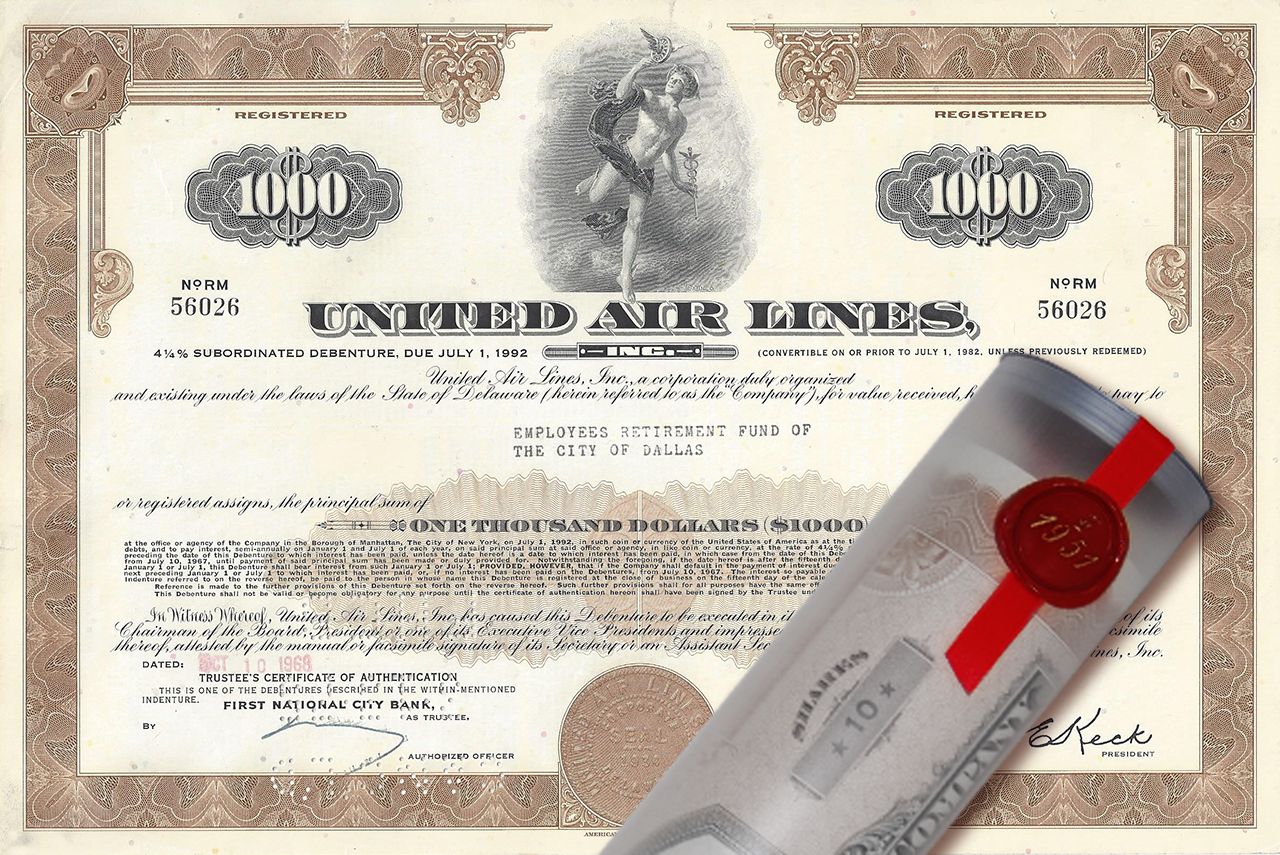 Aktie 1968 United Air Lines in edler Geschenkrolle