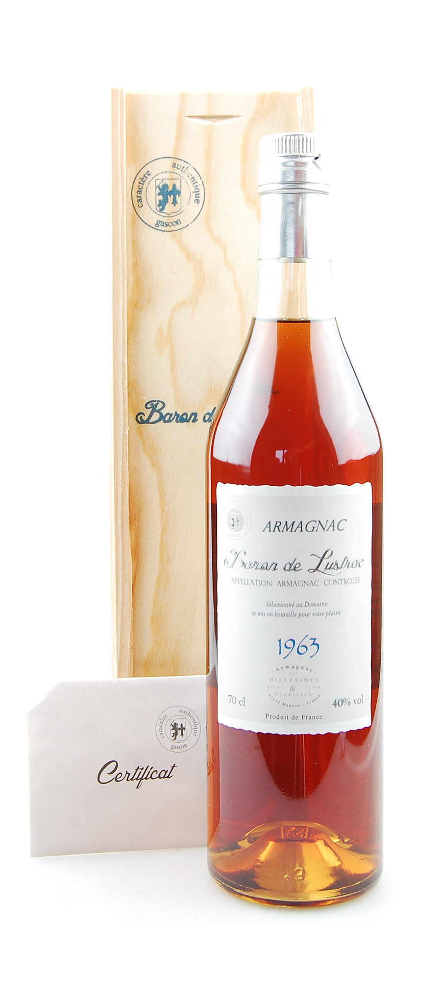Armagnac 1963 Baron de Lustrac 0,7l in Holzkiste