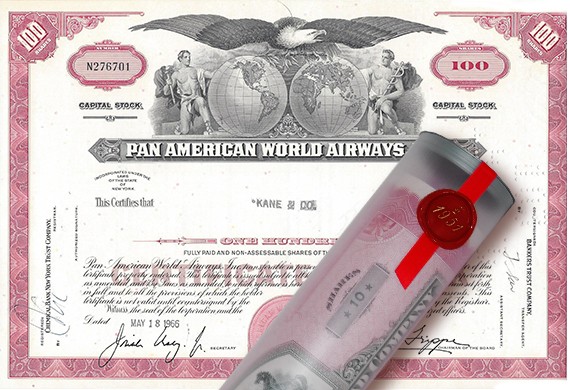 Aktie 1966 PAN AMERICA AIRWAYS in edler Geschenkrolle