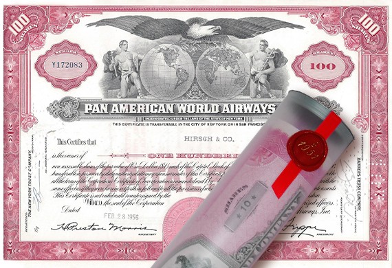 Aktie 1956 PAN AMERICA AIRWAYS in Geschenkrolle