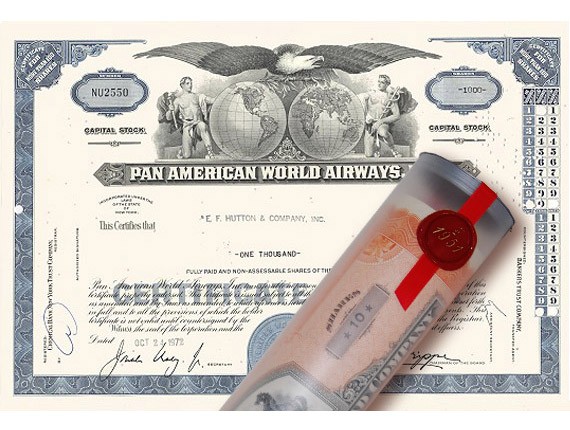 Aktie 1972 PAN AMERICA AIRWAYS in Geschenkrolle