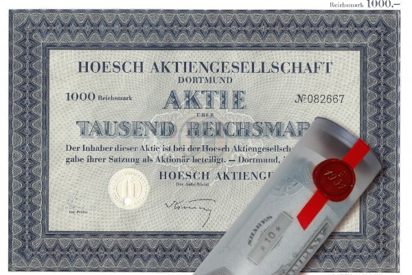 Aktie 1943 HOESCH AG in erlesener Geschenkrolle